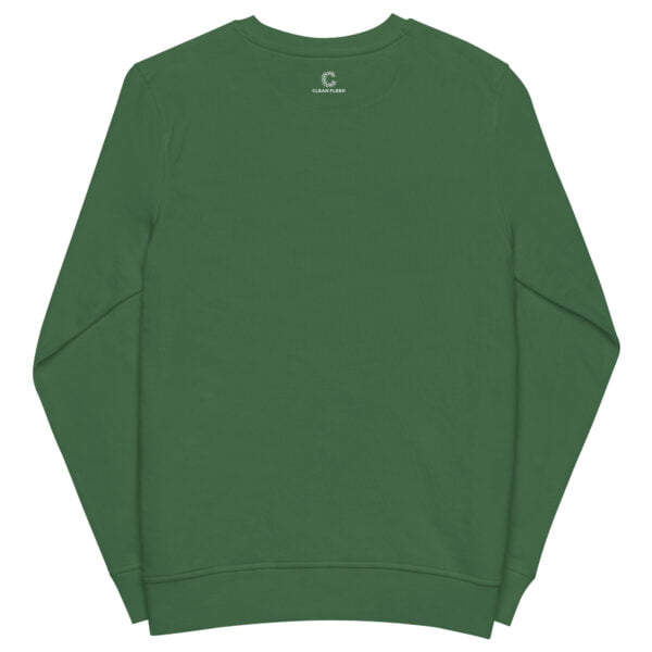 green back sweatshirt mockup promoting white clean fleek logo