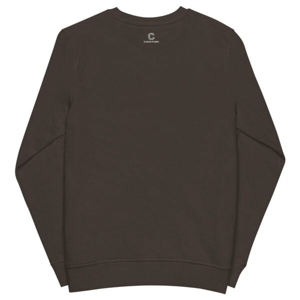 deep charcoal grey back sweatshirt mockup promoting white clean fleek logo